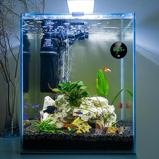 Aquarium Thermometer,USB LED Stick-on Digital Fish Tank Thermometer with Touch Buttons ℃/℉ for Fish Turtle Aquarium Temperature Measurement