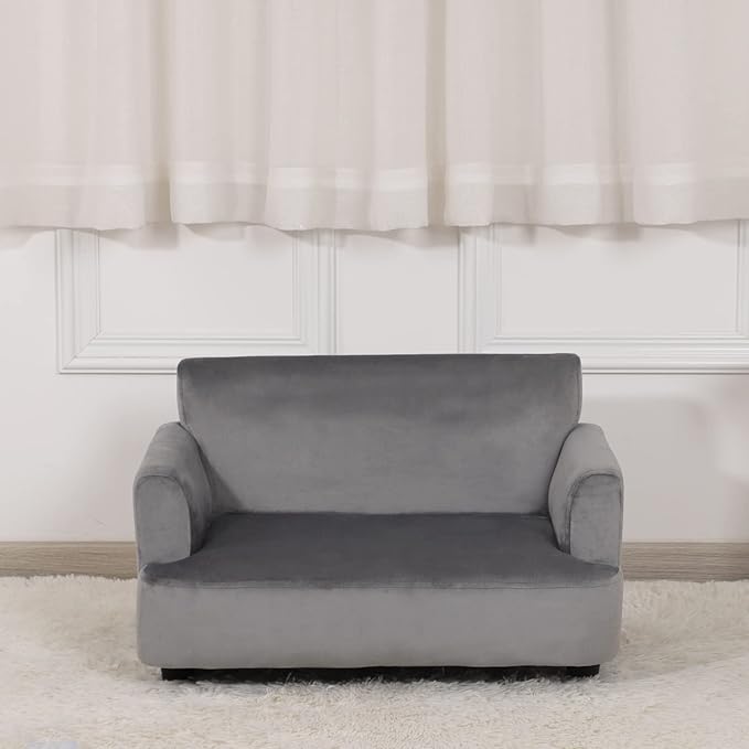 Dog Sofas and Chairs for Small Pet, Pet Sofa Bed with Wooden Frame and Velvet Fabric, Upholstered Dog Bed,Cat Sofa Chair for 45 Pounds Small Animal Using,Grey