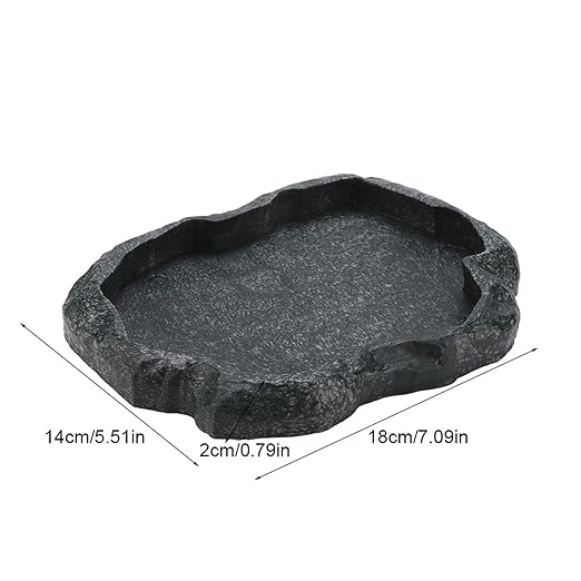 Reptile Feeder,Reptile Rock Food Dish,Terraium Bowl Plastic Shallow Reptile Feeder for Food and Water Feeding Dish for Lizard Gecko Bearded Dragon (M-Moyu Green)