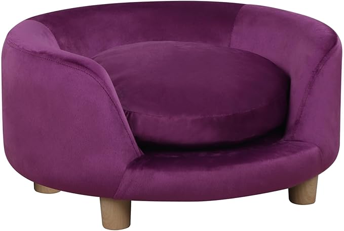 Dog Sofas and Chairs for Small Pet/Dog Sofa Chair with Soft Velvet Fabric / /Wooden Frame Cat Sofa Chair/Dog Sofa Bed with Washable Cushion for Small Dog Rest Using (purple)