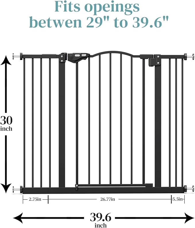 InnoTruth 39.6” Dog Gate for Stairs & Doorways, 30" Tall Baby Gate Pressure Mount Pet Gates, Easy Step Auto Close Both Sides Walk Thru Child Gate, Dual-Lock Safety Design and One-Hand Opening, Black