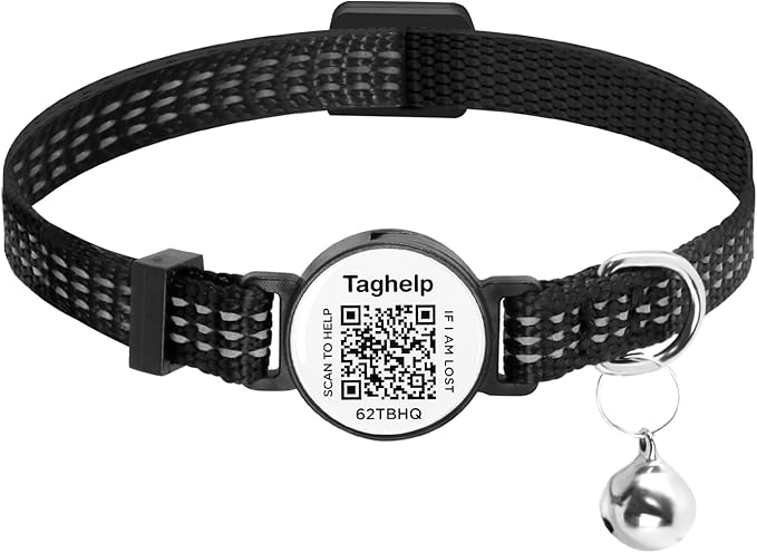 Reflective-Breakaway Cat Collars with Bells with QR Code Name Tag, Cat ID Tag Personalized,Adjustable Small Cat Collar,Ideal for Girl Cats Male Cats Kittens Puppies (Black B, just Collar)