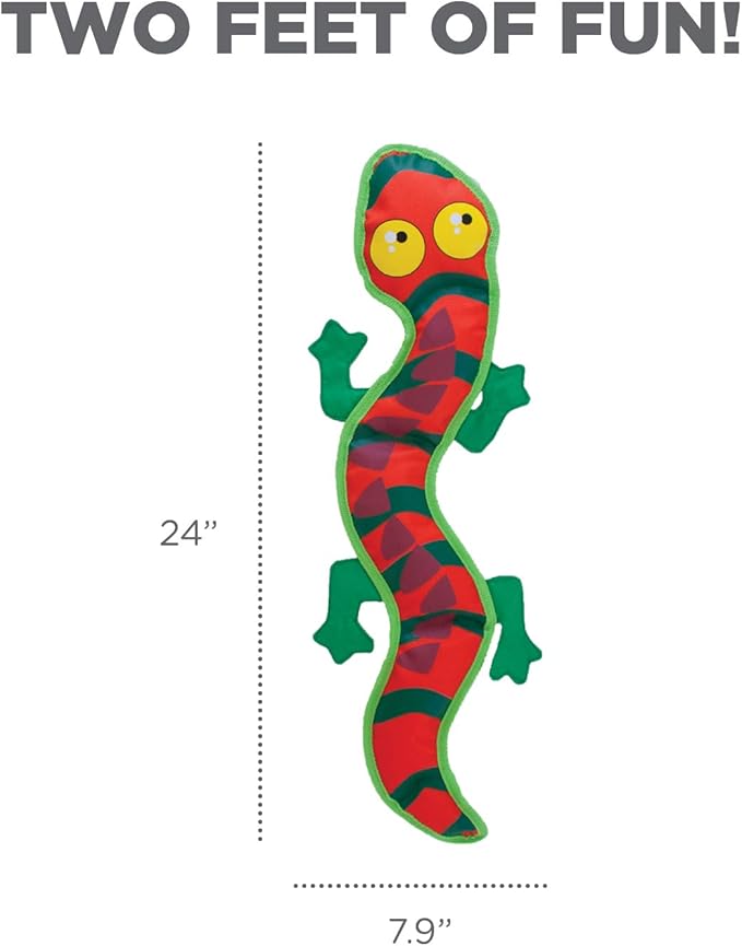 Outward Hound Fire Biterz Gecko Plush Firehose Material Interactive Dog Toy, Large