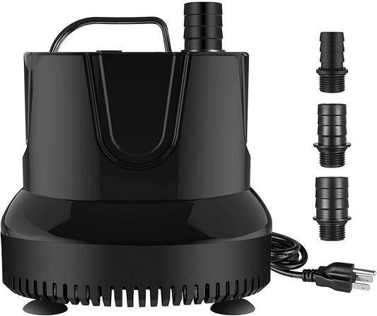 Simple Deluxe 800GPH Bottom Suction Submersible Water Pump 3000L/H 60W, 3 Nozzles with 9.8ft High Lift for Fish Tank, Pond, Aquarium, Hydroponics, Fountains