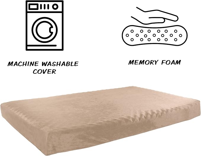 Memory Foam Dog Bed Collection? 2-Layer Orthopedic Dog Bed with Machine Washable Cover - Dog Bed for Large Dogs up to 95lbs by PETMAKER (Tan)