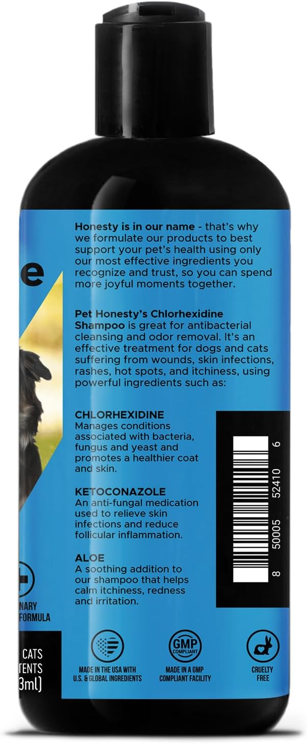 Pet Honesty Chlorhexidine Cat & Dog Anti-itch Shampoo, for Allergies, Itching, Dog Skin and Coat Supplement, Helps Shedding, Hot Spots, Deodorizing Dog Shampoo, Dog Grooming Supplies,16oz