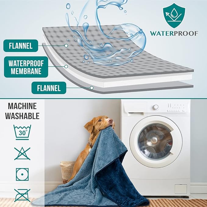 PetAmi Waterproof Dog Blanket, Leakproof Puppy Blanket for Medium Large Dogs, Furniture Sofa Couch Cover Protector, Fleece Pet Throw Indoor Cat Kitten, Reversible Washable Soft Plush, 40x60 Navy Blue