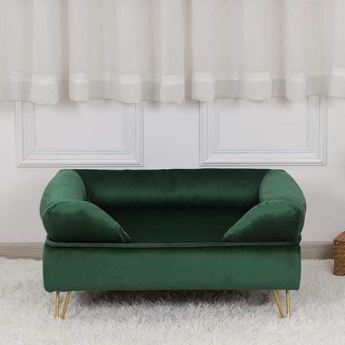 Dog Sofas and Chairs for Small Breeds,Dog Couch for Small Pet,Cat Sofa Chair with Soft Velvet Fabric,Wooden Frame Cat Bed,Pet Sofa Bed for Small Dog Rest Using,EMERALD