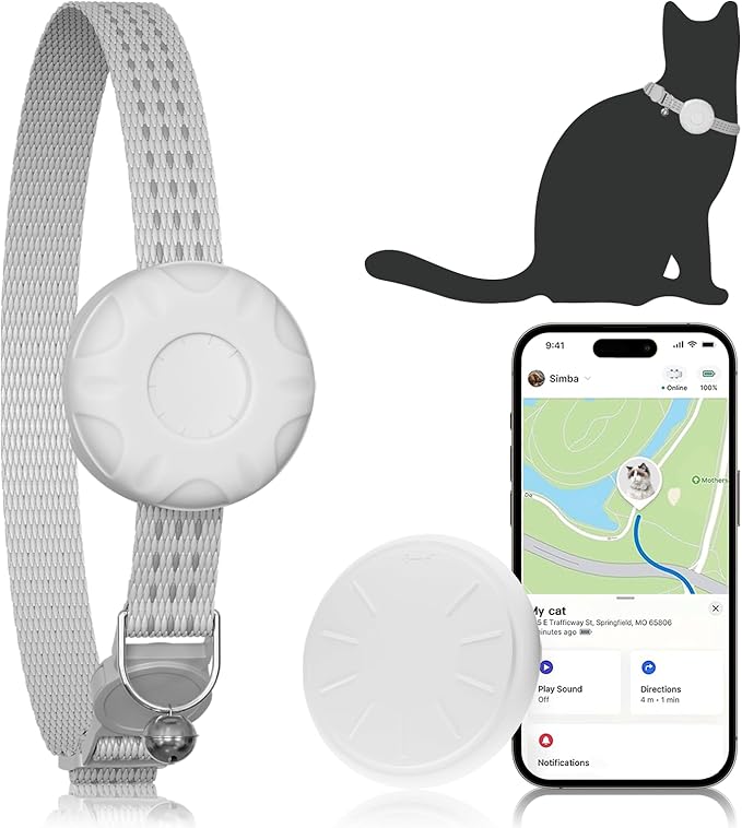 Cat Tracker,GPS Pet Tracker for Cats (Only iOS),Waterproof Tracker Cat Collars with Safety Elastic Buckle,Works with Any Collar,No Monthly Fee,Compatible with Apple Find My App