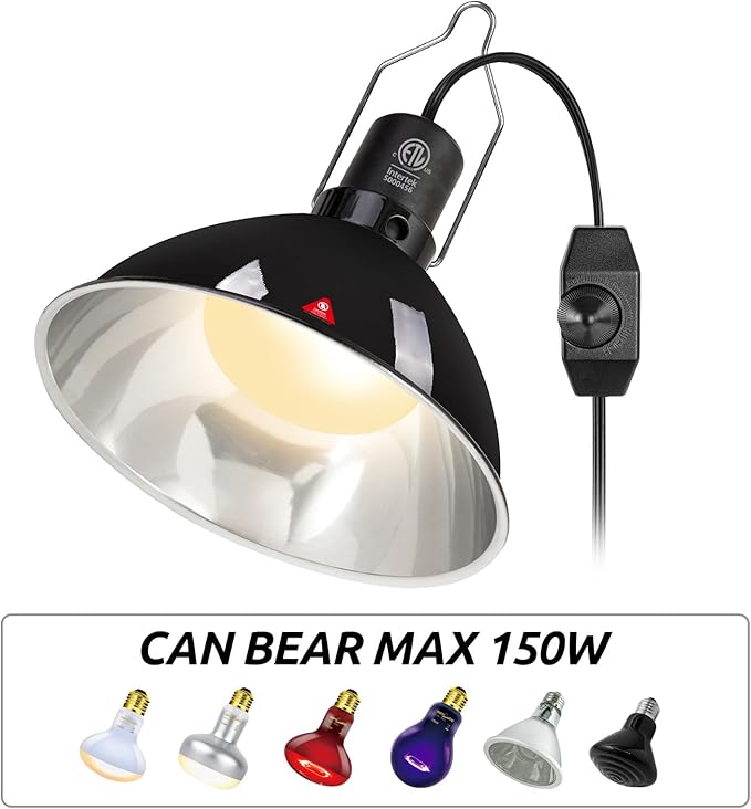 REPTI ZOO Upgrade Reptile Light Fixture with Dimming,8.5 inch Deep Dome Lamp Fixture for Reptile Tank Terrarium, Reptile Heat Lamp Fixture for UVB UVA Bulb Basking Heat Bulb