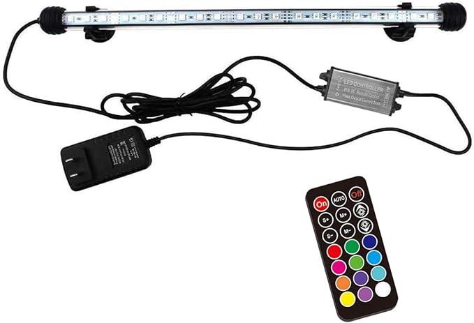 15 inches LED Aquarium Light, 2.5W Fish Tank Light Underwater Light Submersible Crystal Glass Lights, 21 LED Beads 12 Colors 19 Modes Brightness Adjustable Memory Function IP68 Waterproof