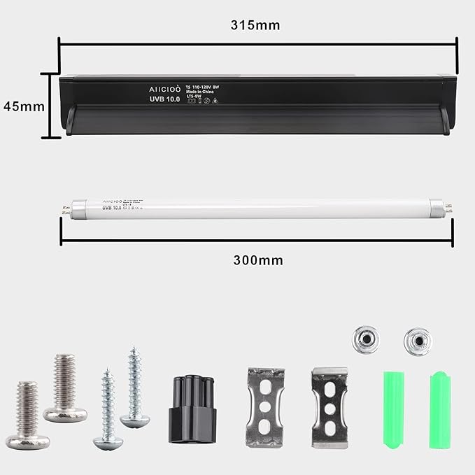 Aiicioo T5 UVB Lighting Combo Kit - Desert 10.0 Terrarium Hood Light Fixture & High Output T5 HO UVB Bulb for Reptiles Chameleon Gecko (watts, 8)