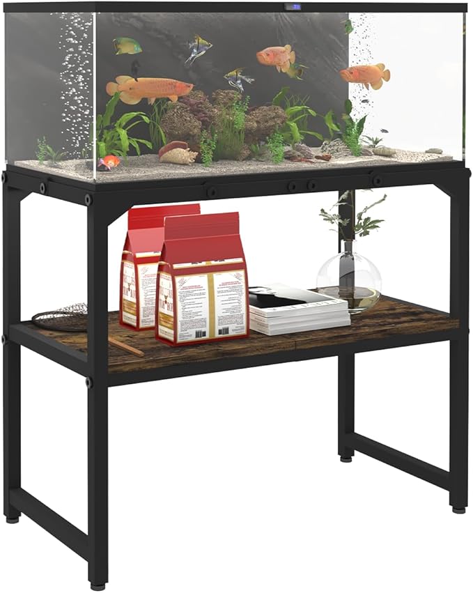 20 Gallon Fish Tank Stand with Shelf for Accessories Storage, 2 Tiers Heavy Duty Metal Aquarium Stand, Breeder Tank Turtle Reptile Terrariums Stand Rack for Home Office, 24" L x 12" W, Black