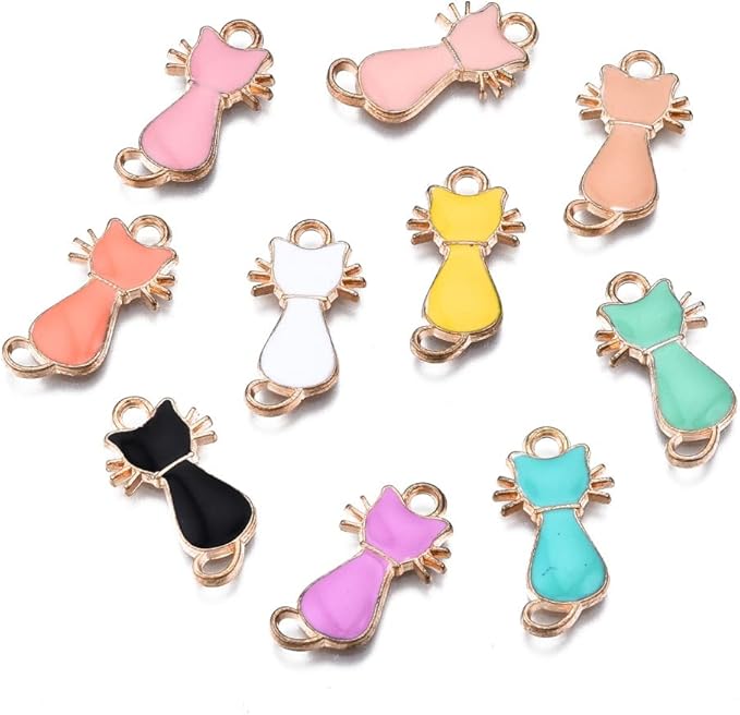 KitBeads 100pcs Random Cute Cat Charms Enamel Colorful Mini Pet Charms Alloy Cartoon Cat Charms for Jewelry Making Bracelets Necklace