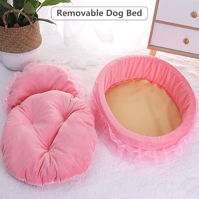 pawstrip Pink Dog Bed Washable Princess Cat Couch Soft Plush Pet Sofa Nest Mat Snuggle Kitten Puppy Cave Beds Cute Cozy Kitten Doggy Kennel Cushion Small Medium Dogs Cats Sleeping Pad (L, Pink)