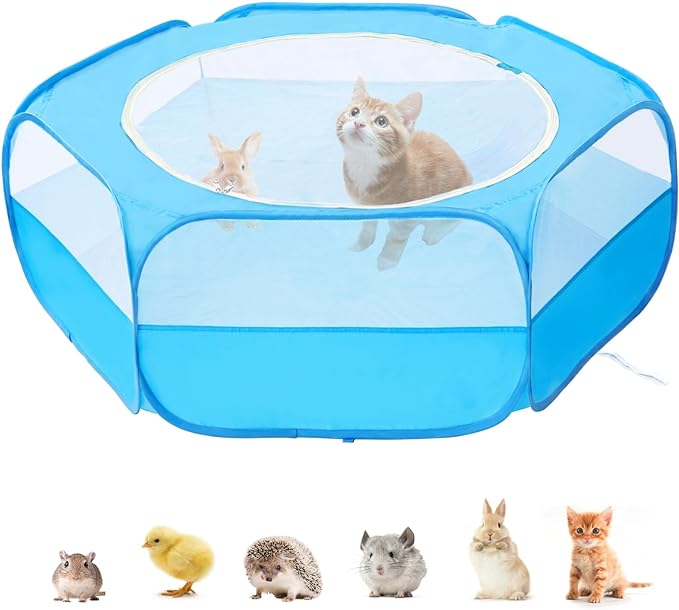 XIRGS Small Animal Playpen, Waterproof Small Pet Cage Tent Portable Outdoor Exercise Yard Fence with Top Cover Anti Escape Yard Fence for Kitten/Cat/Rabbits/Bunny/Hamster/Guinea Pig/Chinchillas