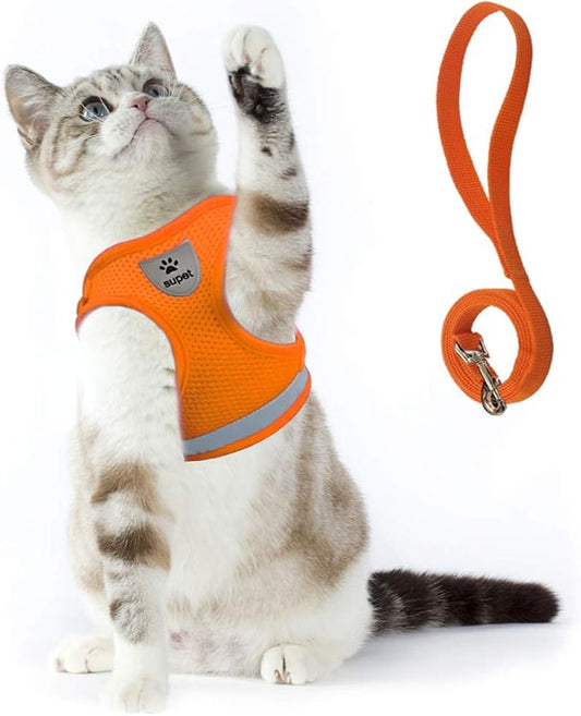 Supet Cat Harness and Leash Set for Walking Cat and Small Dog Harness Soft Mesh Harness Adjustable Cat Vest Harness with Reflective Strap Comfort Fit for Pet Kitten Puppy Rabbit