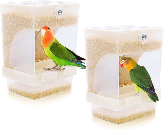 Rypet 2 PCS No-Mess Bird Feeder - Integrated Parrot Automatic Feeder for Small to Medium Birds Seed Food Container