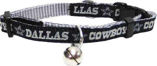 NFL CAT Collar Dallas Cowboys Satin Cat Collar Football Team Collar for Dogs & Cats. A Shiny & Colorful Cat Collar with Ringing Bell Pendant