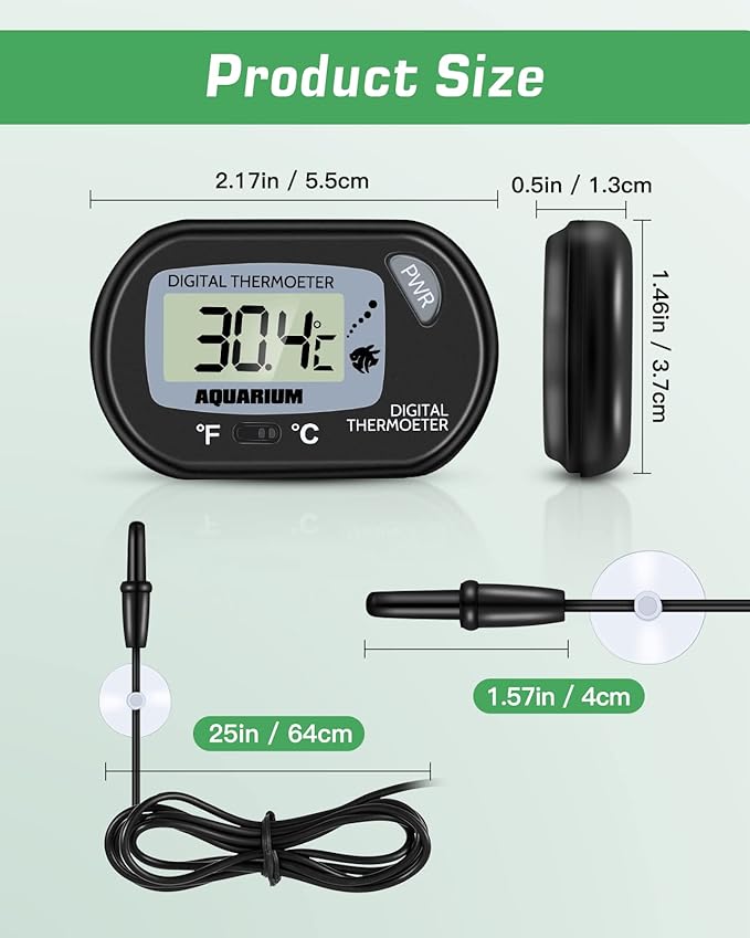 ZACRO 2 Pack Digital Aquarium Thermometer, Fish Tank Thermometer, Water Thermometer with Large LCD Display,Reptile Thermometer for Fish Tank Water Terrarium