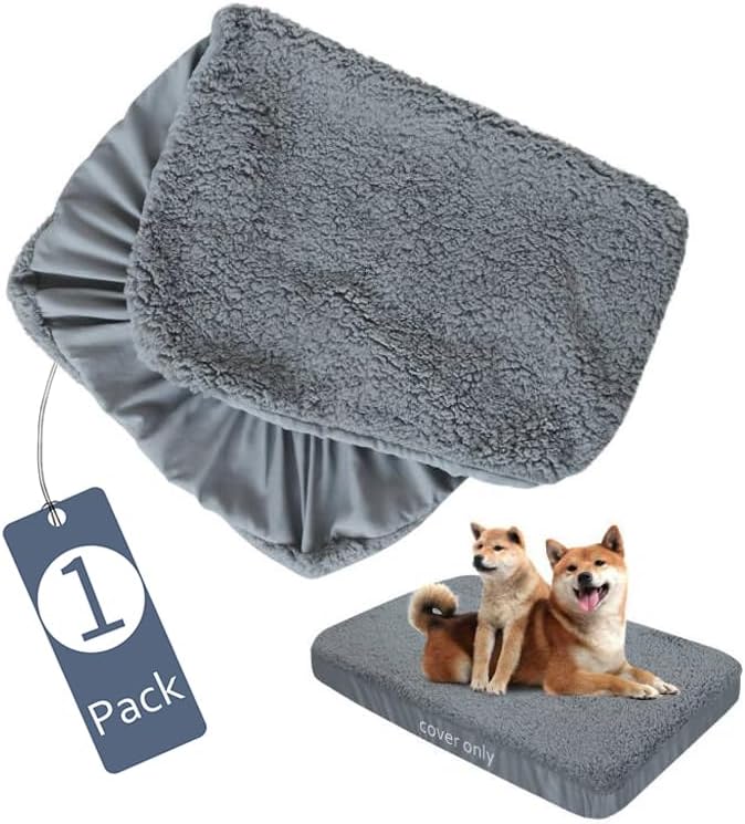 Dog Bed Covers Soft Plush Replacement Washable, Waterproof Dog Bed Liner Grey, Pet Bed Cover 36x27 Inches, for Dog/Cat, Cover Only