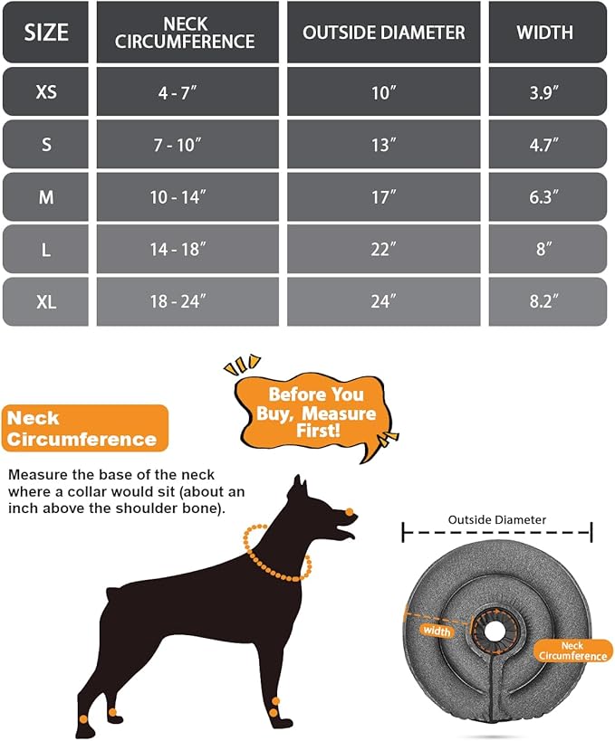 MIDOG Dog Cone Collar for Large Medium Dogs, Soft Inflatable Dog Cone Alternative After Surgery,Adjustable Protective Recovery Cone for Dogs and Cats-Alternative E Collar Does Not Block Vision-Gray,XS