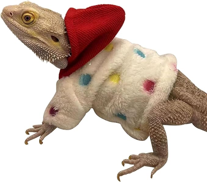 Lizards Clothes for Bearded Dragon - Handmade Cotton Hoodies Warm Sweater Coat Reptiles Apparel Costume Skin Protection Photo for Lizard Bearded Dragon Crested Gecko Chameleon (White,Large)