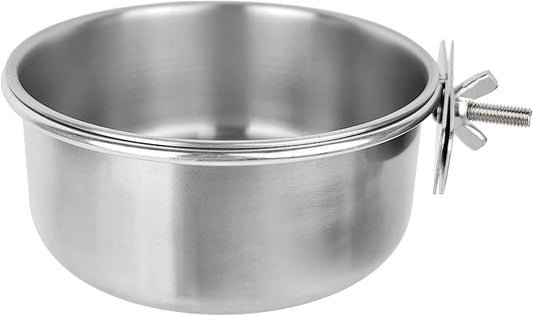 HUANJIAN Bird Feeder Dish Cup,Pet Feeder Water,Chinchilla Food Bowl,Stainless Steel Bird Bowls with Clamp,(30oz)