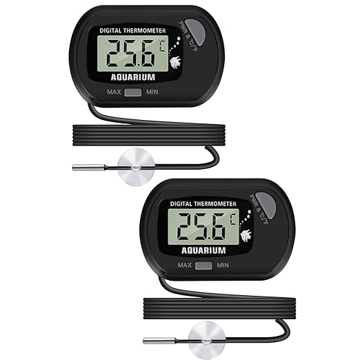 LCD Digital Aquarium Thermometer, Fish Tank Thermometer with Water-Resistant Sensor Probe and Suction Cup for Reptile, Turtle Incubators, Terrarium Water Thermometer (2 Pack)