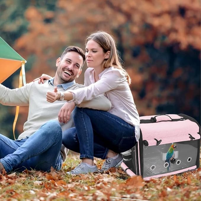 SUERTREE Bird Carrier Bag Bird Travel Cage with Stand, Lightweight Backpack for Parrot, Portable Bird Travel Bag, Pet Transparent Breathable Travel Cage, Pink