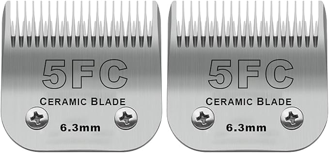 2 Pack Detachable Pet Dog Grooming Clipper Ceramic Blades,Compatible with Andis Size 5FC 1/4”(6.3mm) Cut Length (64122), Most Oster A5, Wahl KM Series Clippers