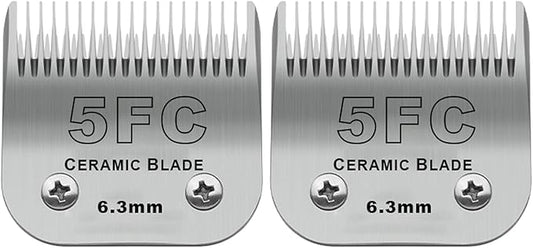 2 Pack Detachable Pet Dog Grooming Clipper Ceramic Blades,Compatible with Andis Size 5FC 1/4”(6.3mm) Cut Length (64122), Most Oster A5, Wahl KM Series Clippers