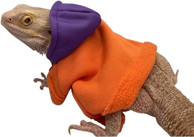 Bearded Dragons Hoodie - Handmade Adjustable Cotton Sweater Reptile Jacket Shirt for Skin Protection Small Animal Costume Apparel for Lizard Bearded Dragon Crested Gecko Chameleon (L, Orange)