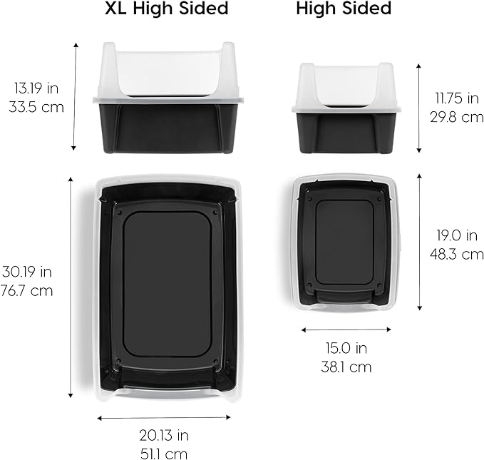IRIS USA Extra Large Cat Litter Box with Scatter Shield, Open Top High Sided Cat Litter Pan, Black