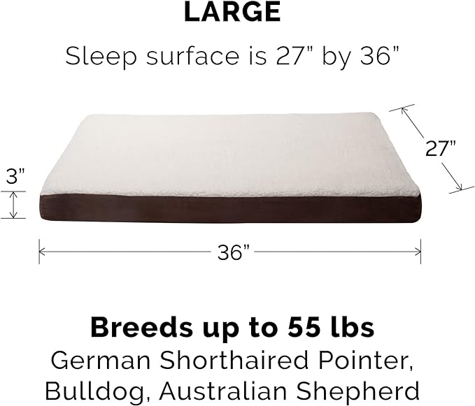 Furhaven Memory Foam Dog Bed for Large/Medium Dogs w/ Removable Washable Cover, For Dogs Up to 55 lbs - Sherpa & Suede Mattress - Espresso, Large