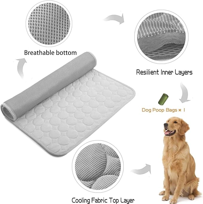 MICROCOSMOS Summer Cooling Mat & Sleeping Pad- Water Absorption Top, Materials Safe, Easy Carry, EZ Clean. Keep Cooling for Pets, Kids and Adults.(Grey, 40" x 28")