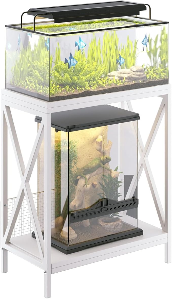 Fish Tank Stand, 10-20 Gallon Aquarium Stand Metal Frame for Fish Tank Accessories Storage, 2-tier Fish Tank Rack Shelf for Home Office, 24" L x 13" W x 28" H