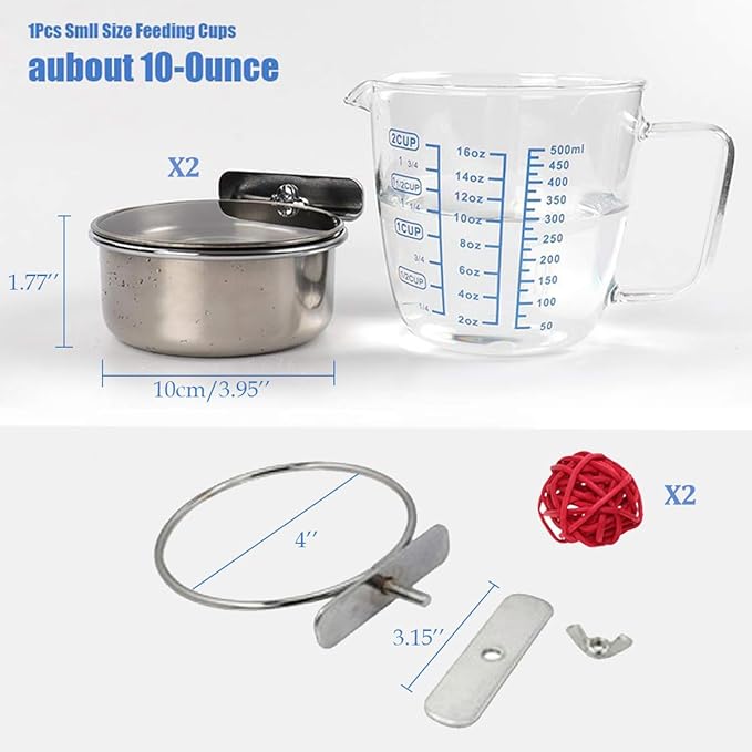 HERCOCCI Bird Feeder Dish Cup, Stainless Steel Parrot Food Bowl Feeding Coop Cups Clamp Holder, Bird Water Cage Bowl for Parakeet Lovebird Conure Cockatiel Budgie Chinchilla (5 Pieces)