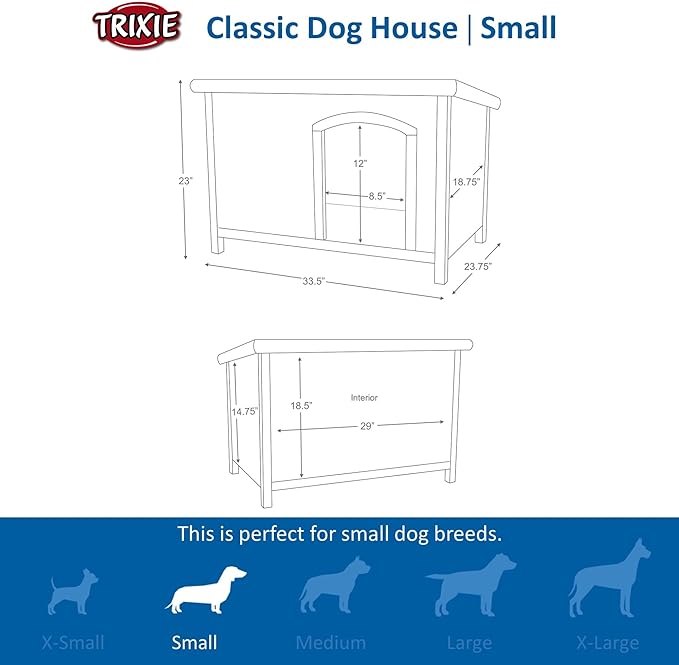 TRIXIE Small Natura Classic Outdoor Dog House, Weatherproof Finish, Elevated Floor, Gray