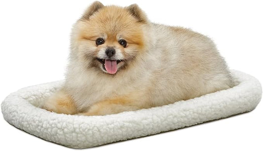 MidWest Homes for Pets Bolster Dog Bed 22L-Inch White Fleece Dog Bed or Cat Bed w/ Comfortable Bolster | Ideal for XS Dog Breeds & Fits a 22-Inch Dog Crate | Easy Maintenance Machine Wash & Dry