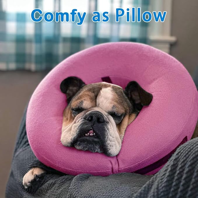 Inflatable Dog Cone Collar (XL Size), Soft Blow-up Protective Recovery Dog Collar, Pet Donut Cone Collar, Comfy Elizabethan Collar After Surgery for Large Dog Prevent Biting Scratching, Pink