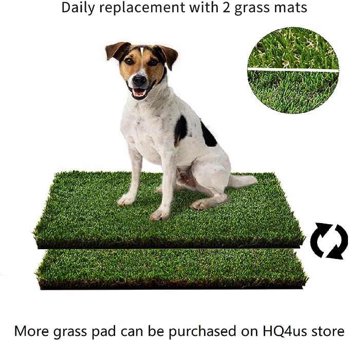 HQ4us Dog Grass Pad with Tray Large 34”×23” Dog Litter Box Toilet with 2×Artificial Grass for Dogs with Hemmed Edge, Pee Pads for Dogs, Realistic, Less Stink, Potty for Balcony