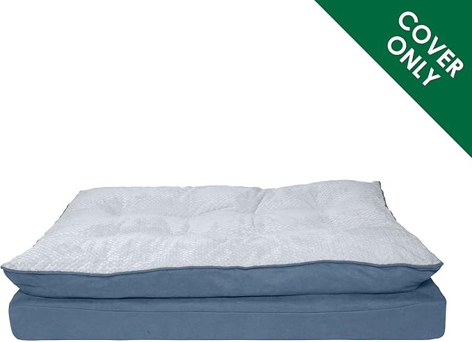 Furhaven Replacement Dog Bed Cover Minky Plush & Suede Pillow Top Mattress, Machine Washable - Stonewash Blue, Jumbo (X-Large)