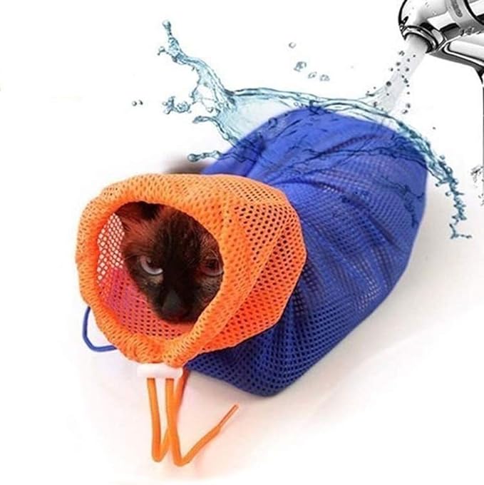 Cat Grooming Bag Puppy Dog Cleaning Polyester Soft Mesh Scratch & Biting Resisted for Bathing Injecting Examining Nail Trimming