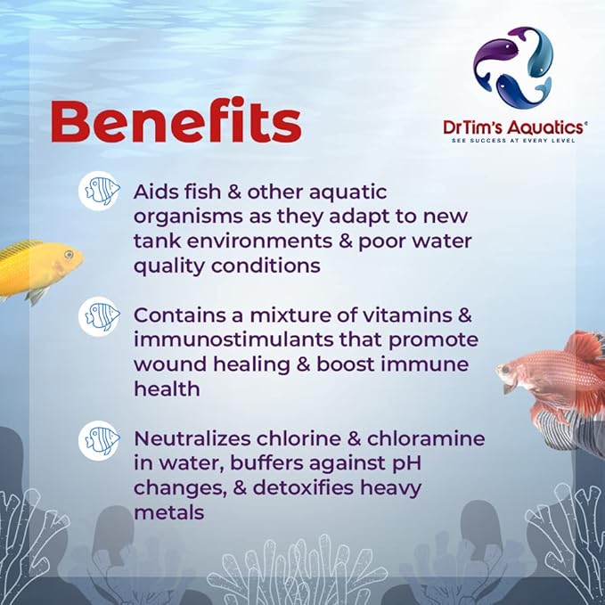 DrTim's Aquatics First Defense for Freshwater Aquariums – Stress Relief & Immune System Support with Vitamins Immunostimulants Fish Tanks 32oz.