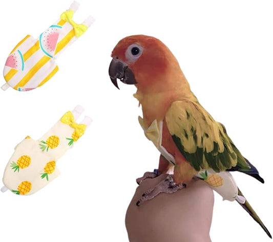 Bird Diaper Parrot Washable Diaper Nappies for Parakeet Cockatiel Mini Macaw Budgie Canary Flight Suit 2 Pcs