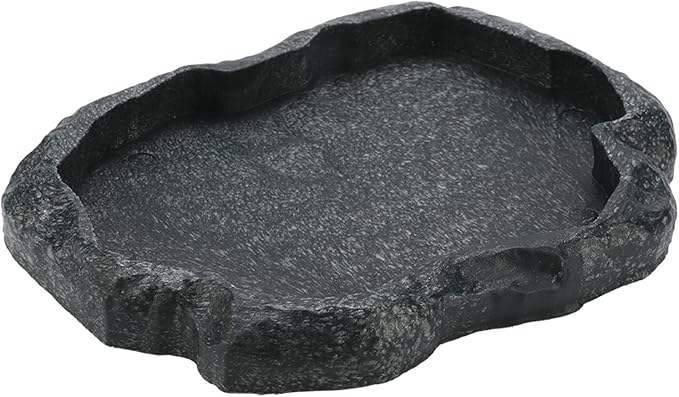 DAUERHAFT Reptile Food and Water Dish Feeder Bowl, Reptile Rock Food Dish for Tortoise Lizard Bearded Dragon Frog Leopard Gecko Snake Chameleon (Emerald Black)