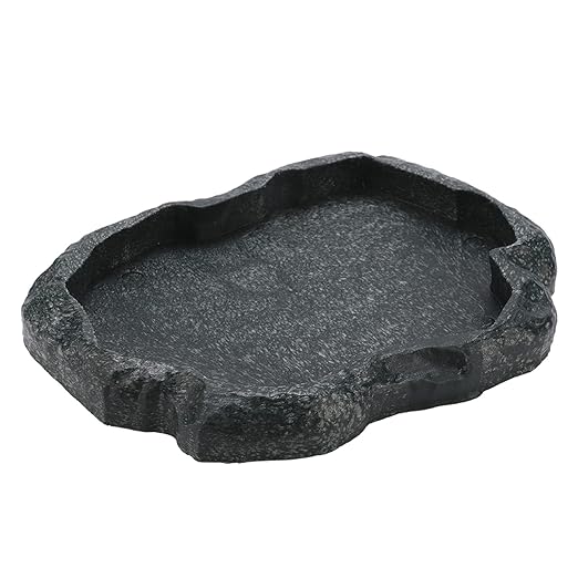 Reptile Feeder,Reptile Rock Food Dish,Terraium Bowl Plastic Shallow Reptile Feeder for Food and Water Feeding Dish for Lizard Gecko Bearded Dragon (M-Moyu Green)