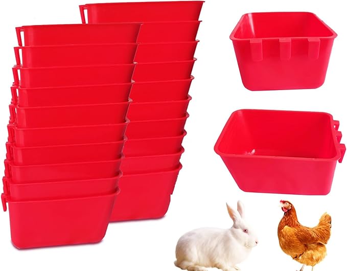 Pack of 20 Cage Cups Birds Feeders Seed Bowl Chicken Feeding Watering Dish Rabbit Water Food Hanging Wire Cages Box 16 oz Coop Cups for Pet Parrot Parakeet Game Fowl Poultry Pigeon