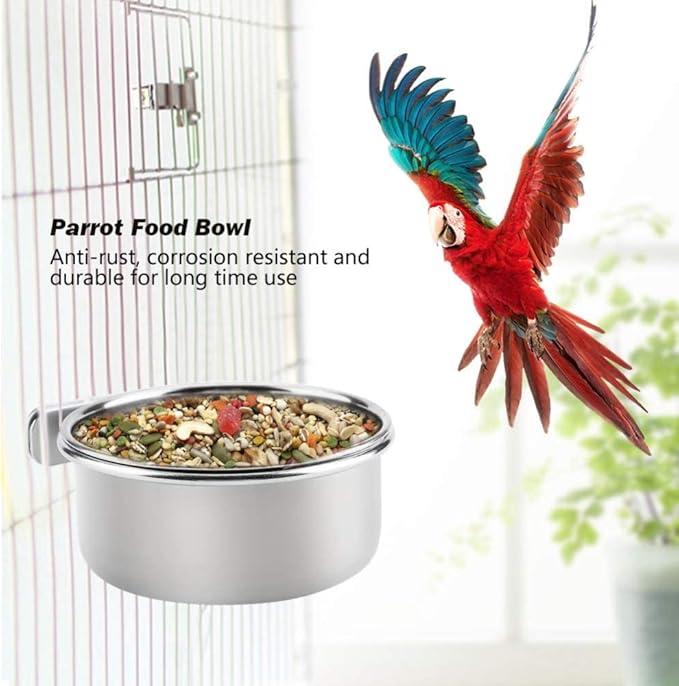 Tfwadmx Bird Feeding Dish Cups Parrot Food Bowl Clamp Holder Coop Cup, 2PCS Bird Cage Water Bowl for Parakeet African Greys Conure Cockatiels Lovebird Budgie Chinchilla